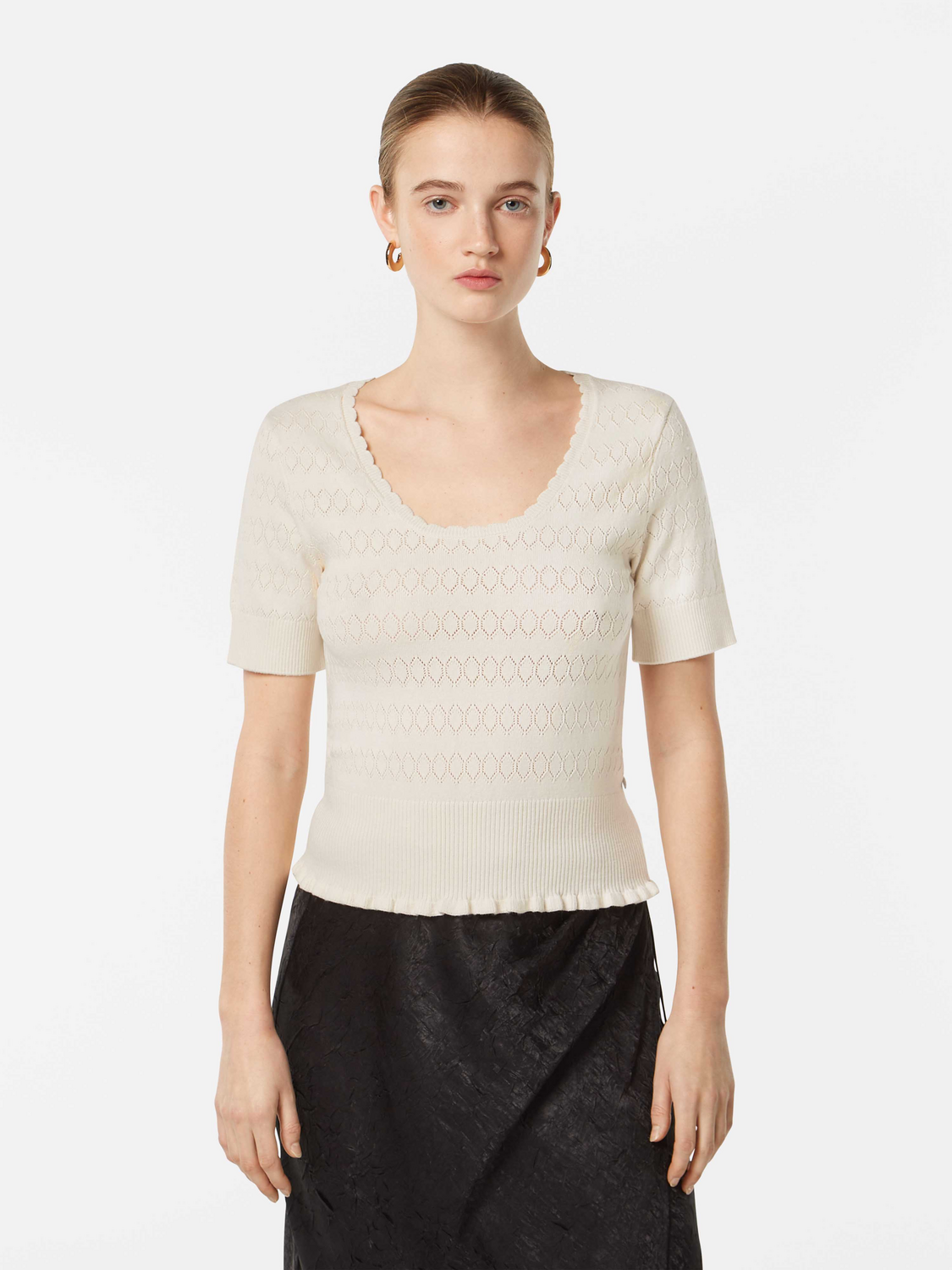 Pointelle stitch knitted tee