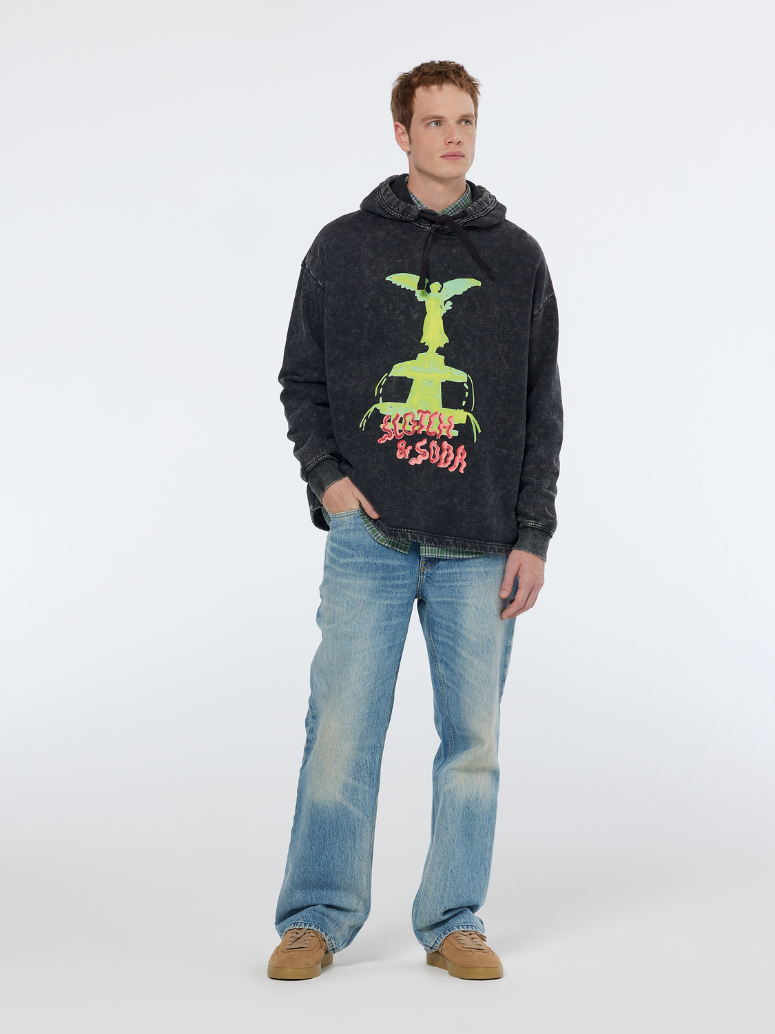 Washed artwork relaxed hoodie
