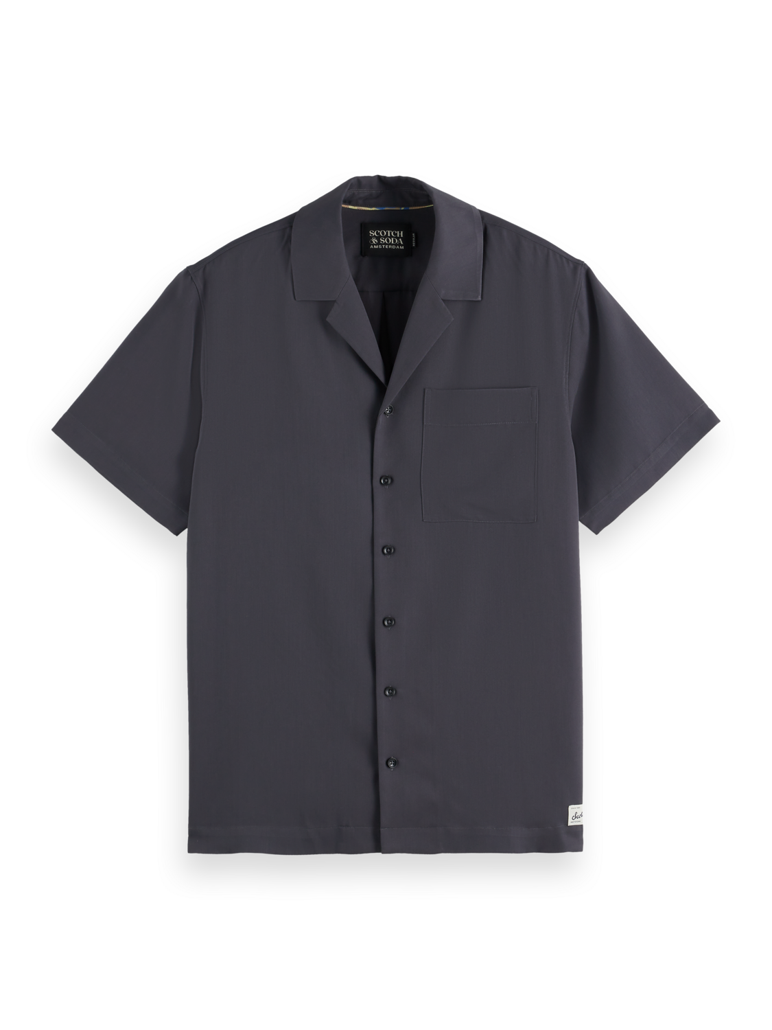 Short-sleeved regular fit sateen shirt