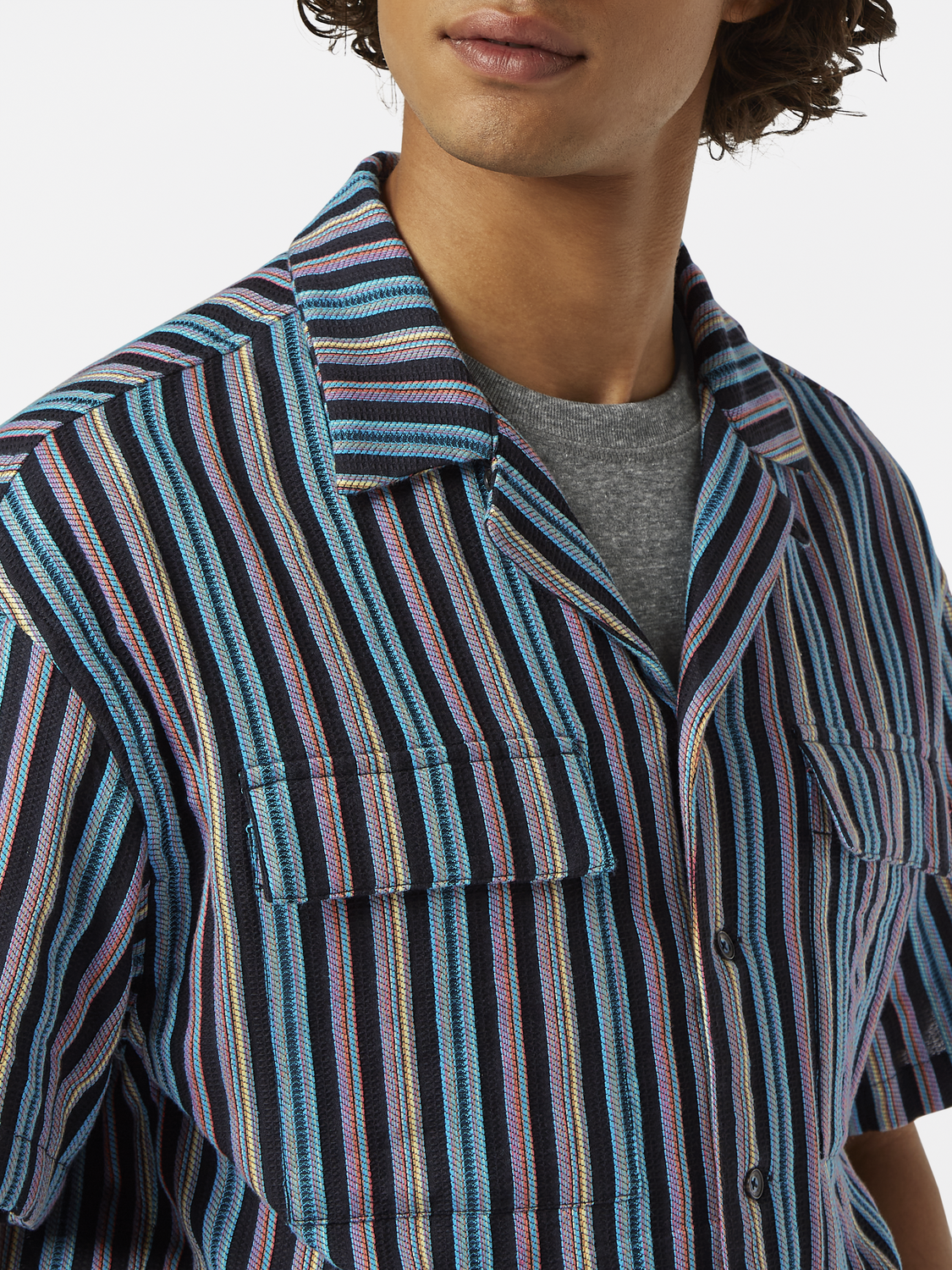 Striped Short Sleeve Jacquard Shirt