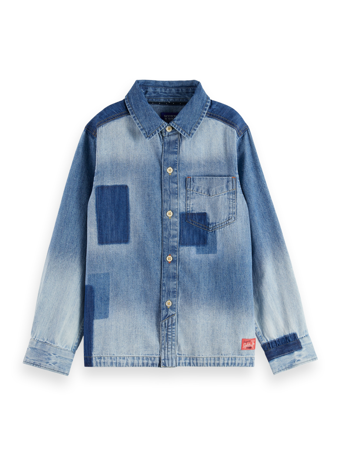 Boys Denim washed patchwork overshirt