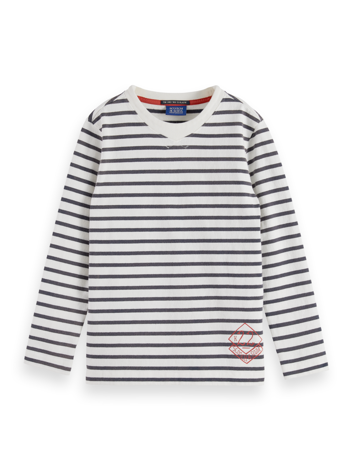 Boys Denim washed striped breton t-shirt