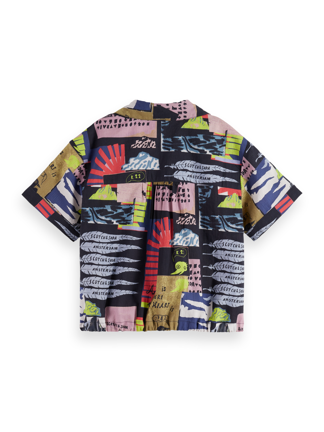 Girls printed short-sleeved seersucker shirt
