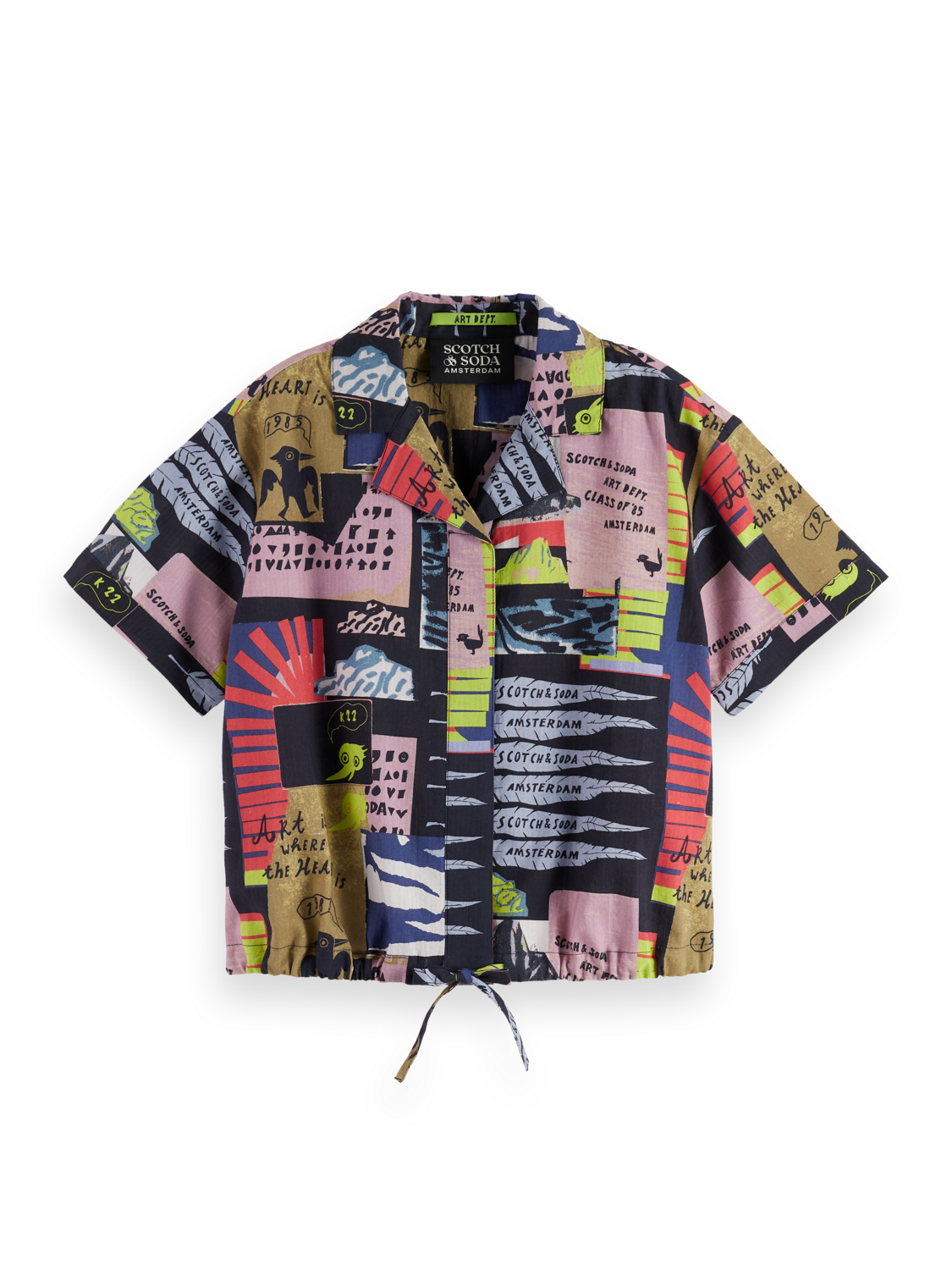 Girls printed short-sleeved seersucker shirt