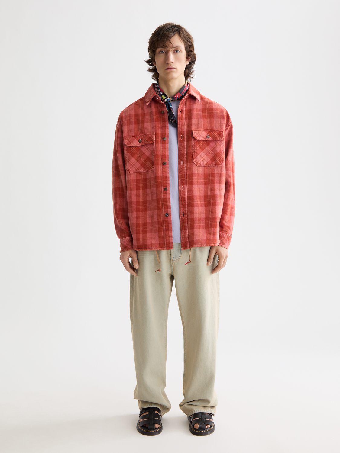Washed denim checked overshirt