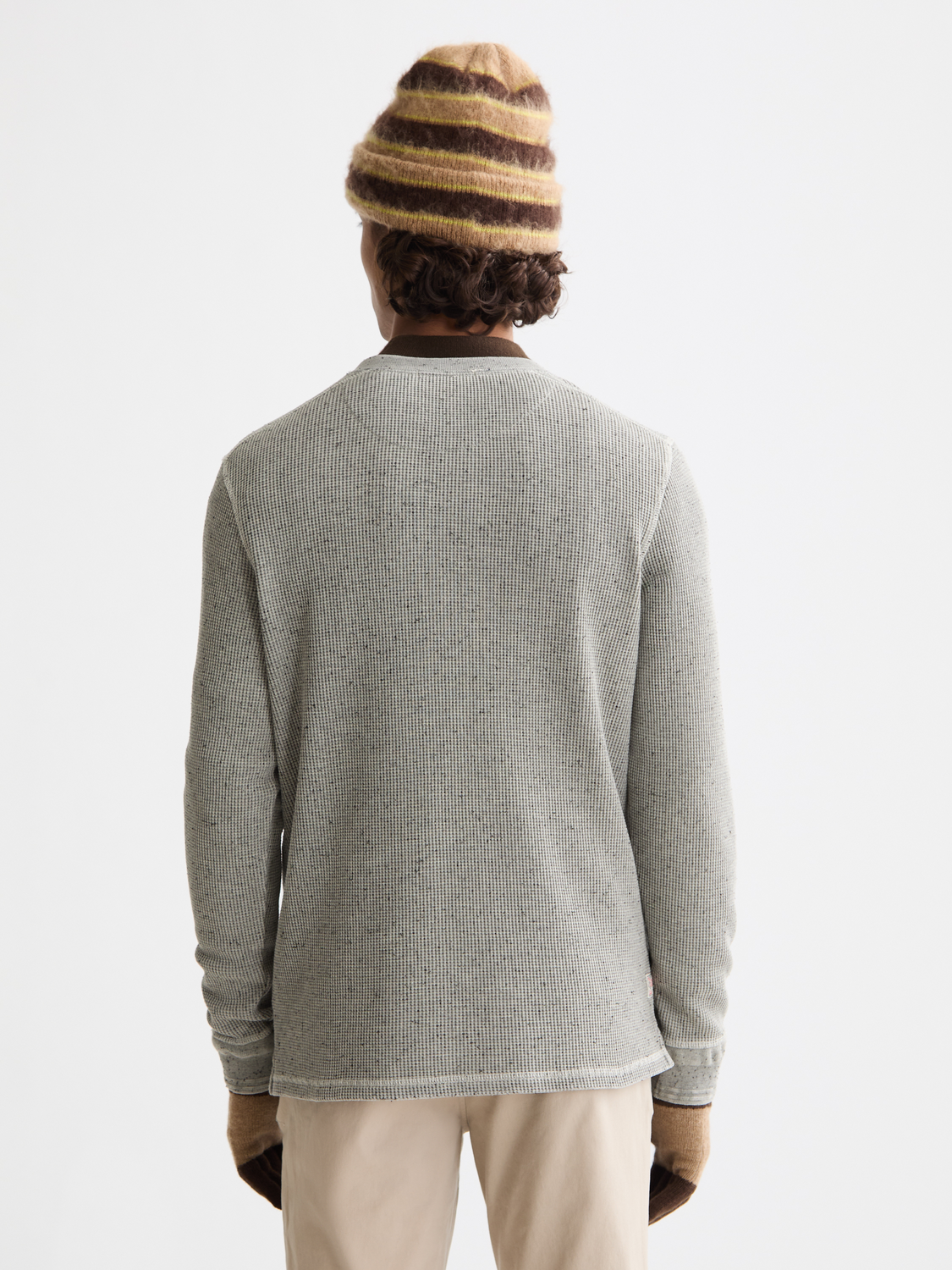 long sleeve henley with chambray details