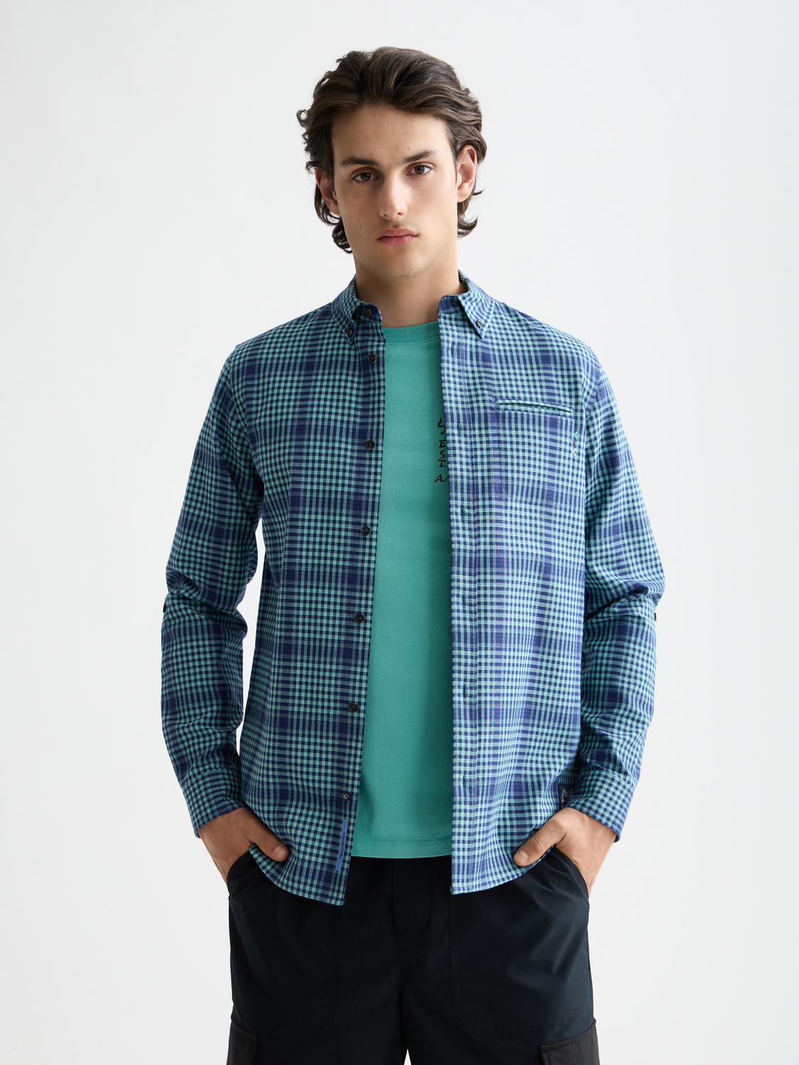 Shadow-check double-faced shirt