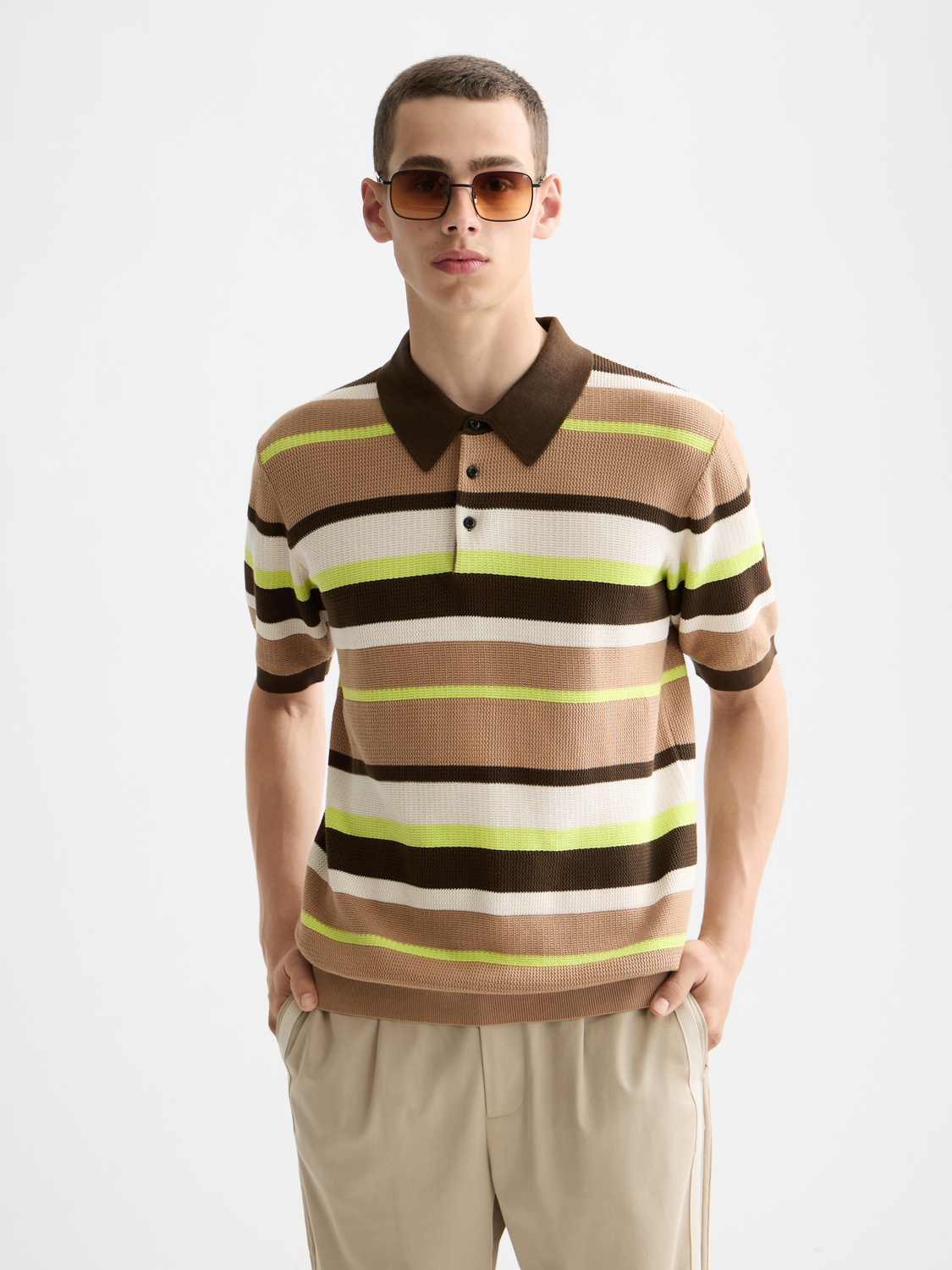 Knitted striped regular polo