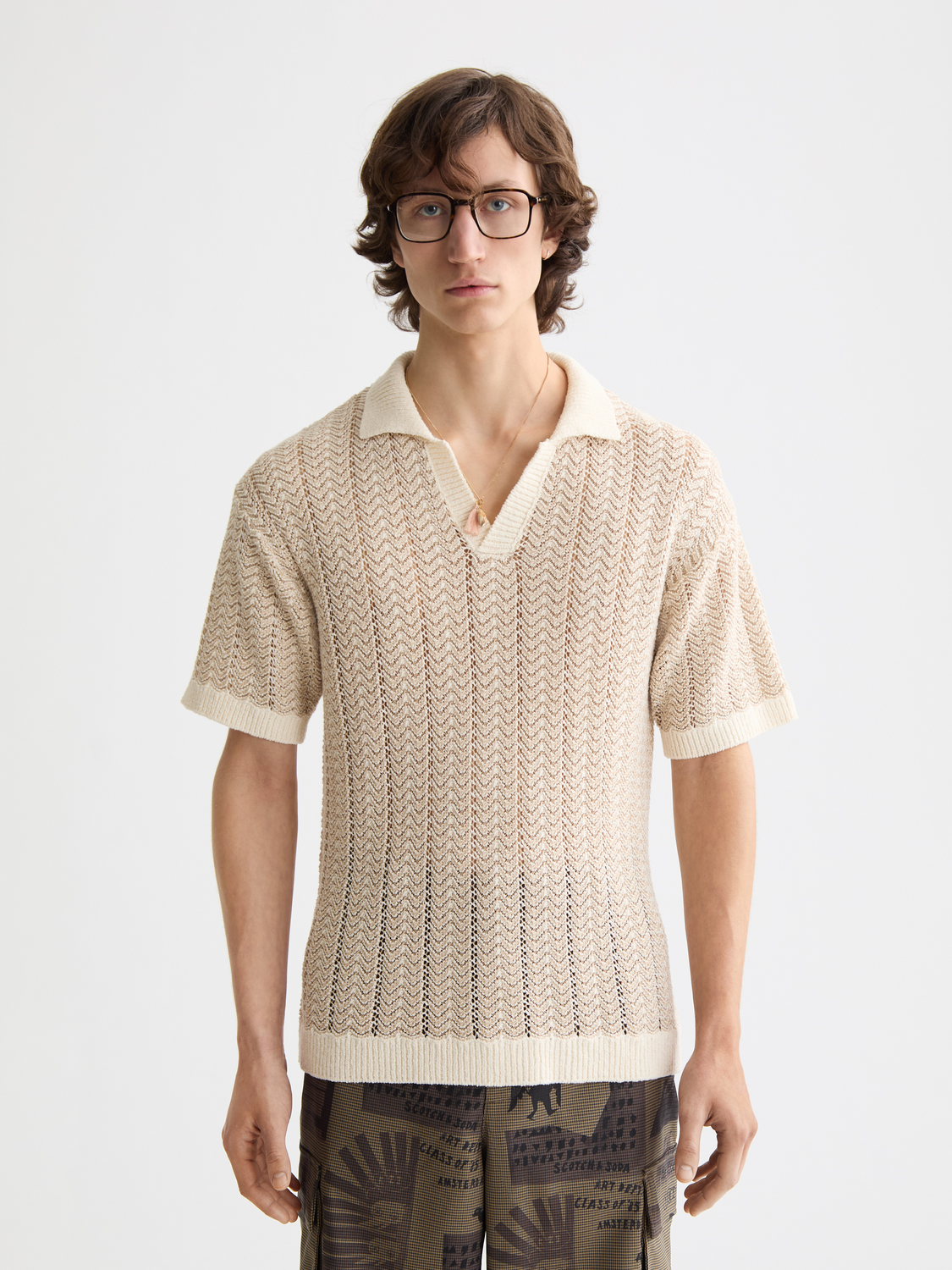 knitted v-neck polo