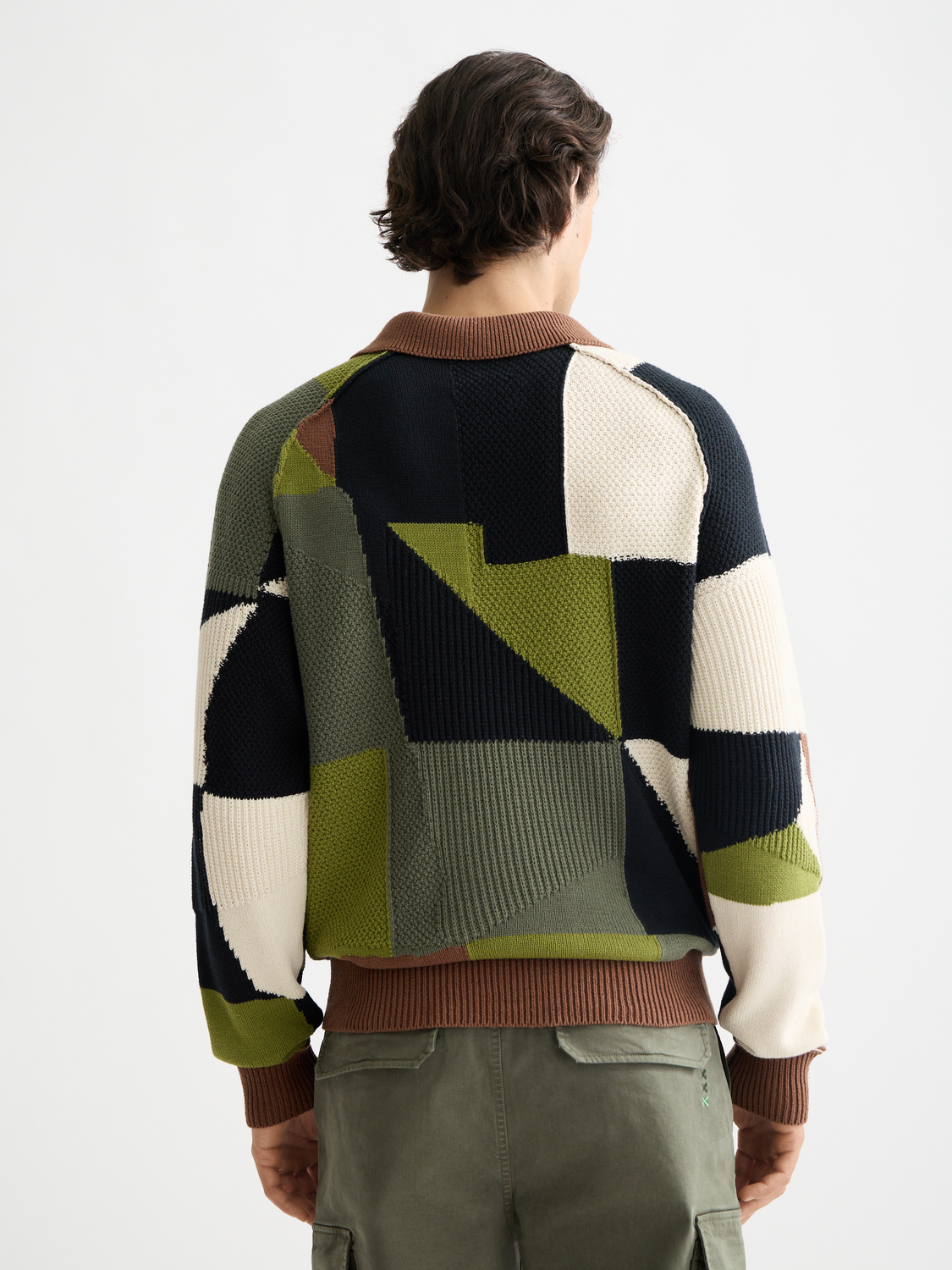 Patch work long sleeve polo
