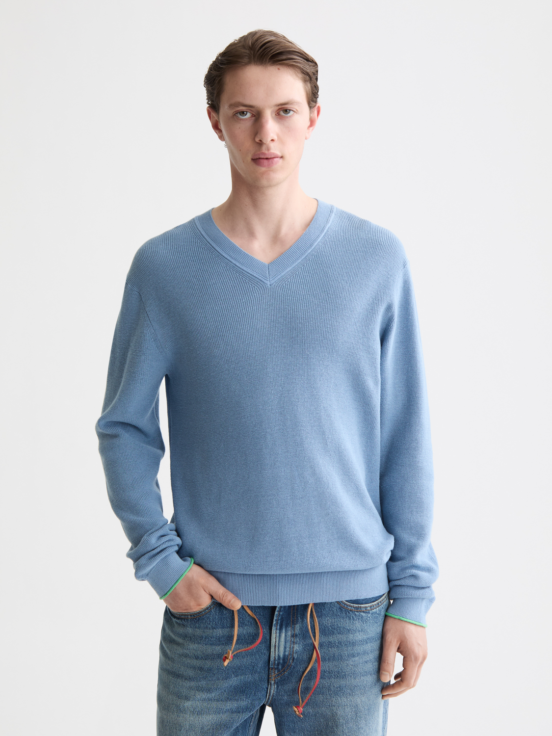 cotton linen v-neck knit