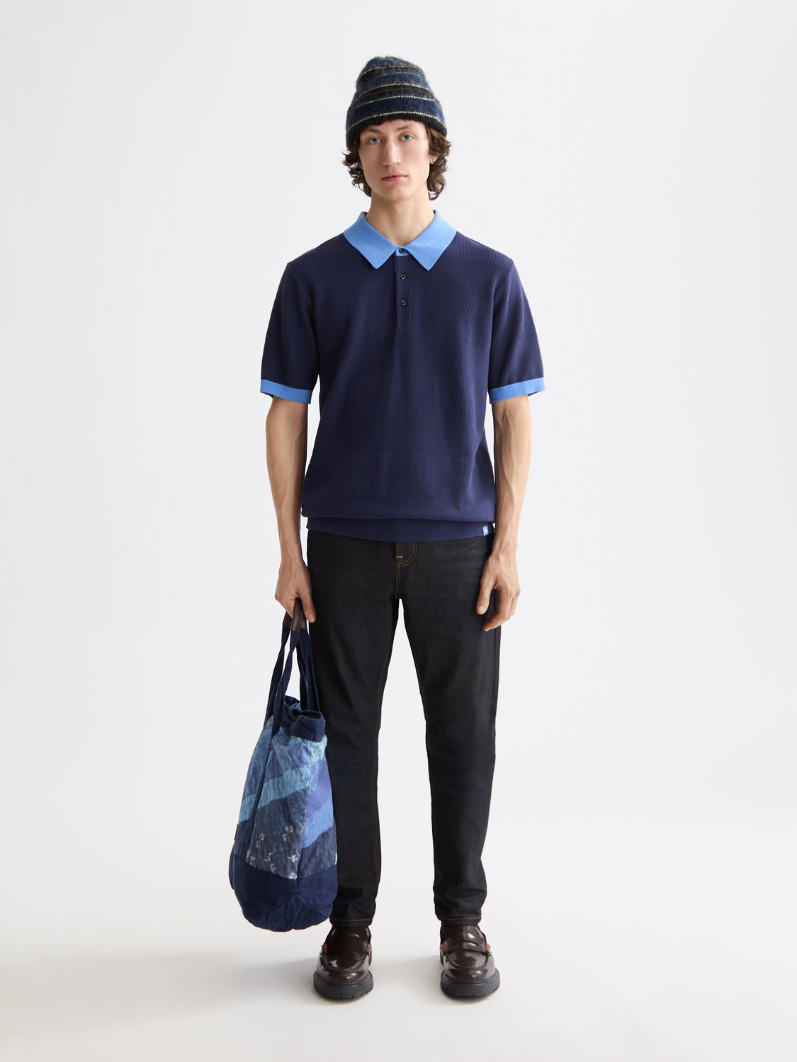 Knitted striped polo