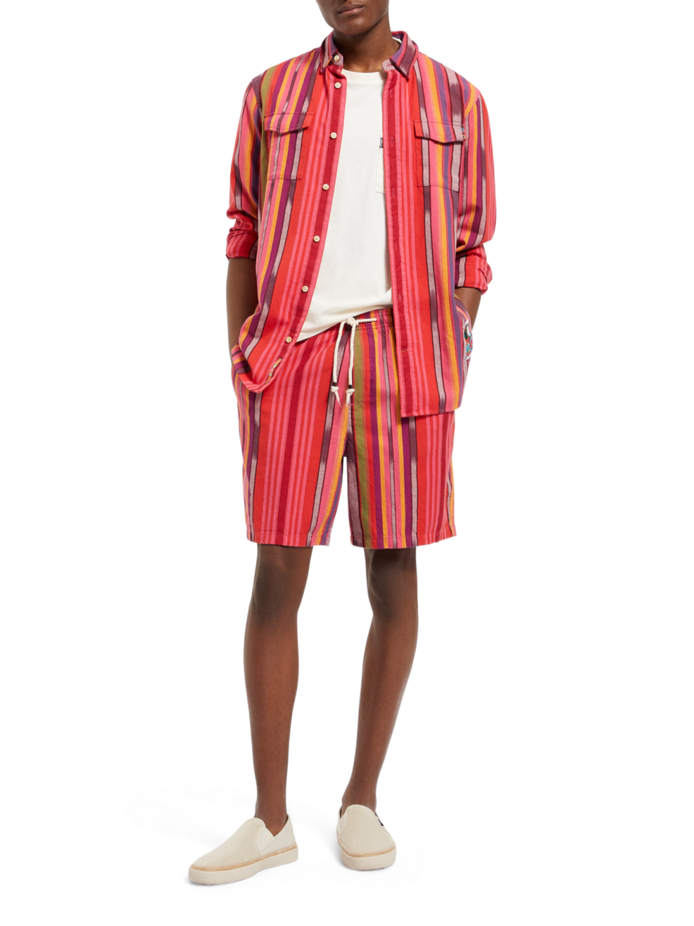 SEASONAL- STRIPED COTTON-OXFORD BERMUDA SHORT