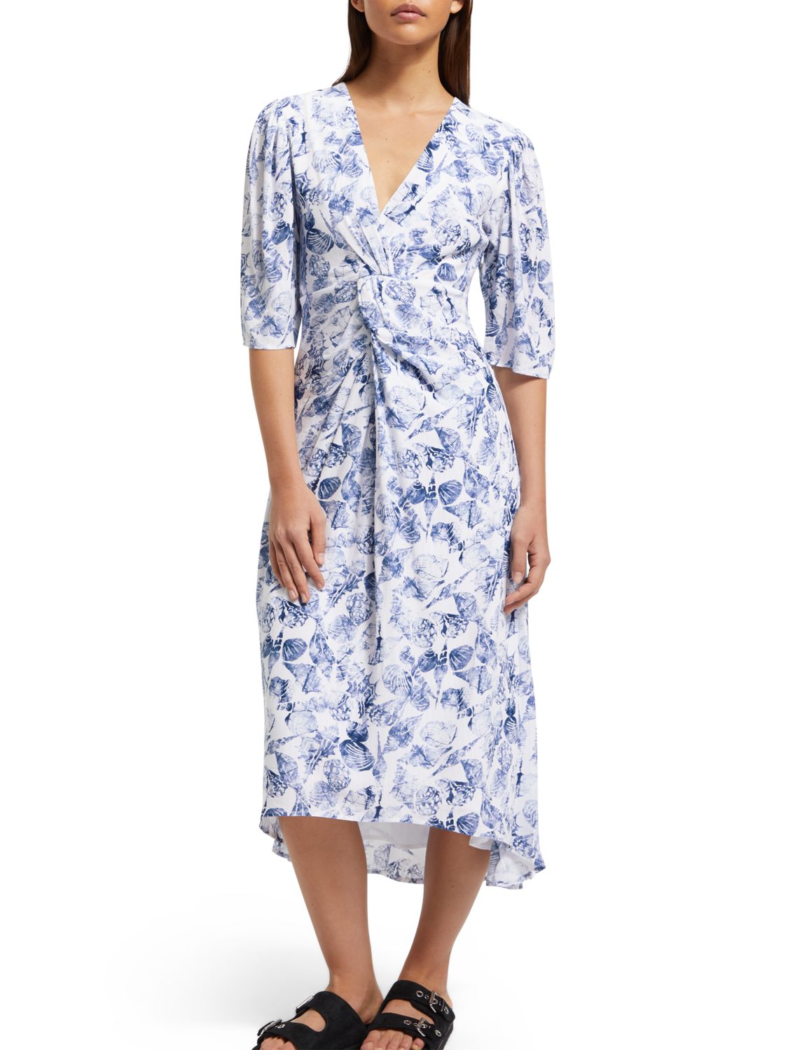 MIDI WRAP DRESS WITH KNOT DETAIL