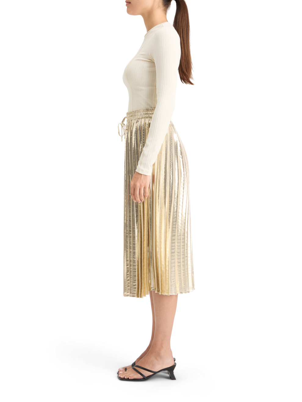 PLEATED SHINY HIGH-RISE MAXI SKIRT