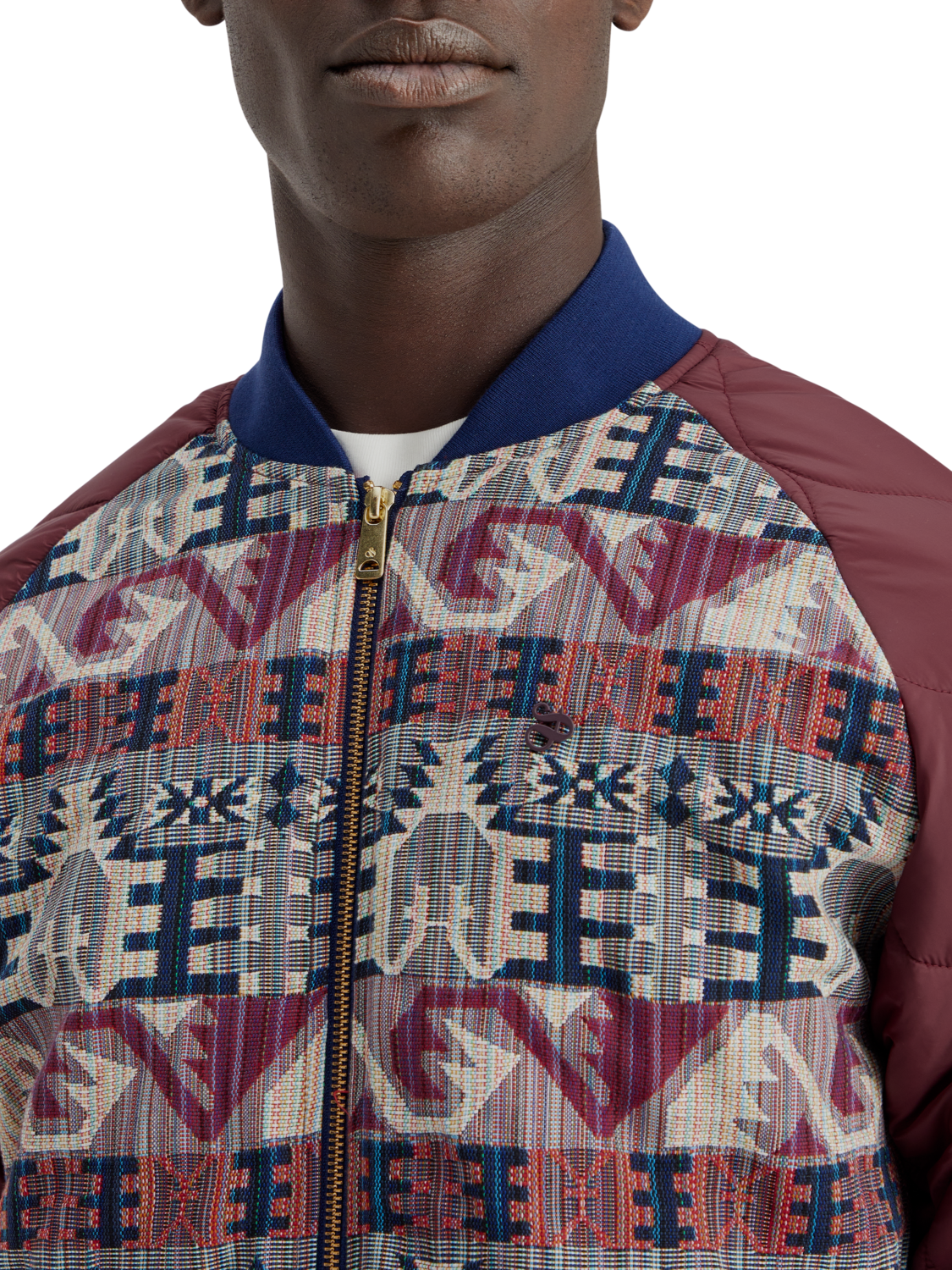 JACQUARD & NYLON PADDED BOMBER JACKET