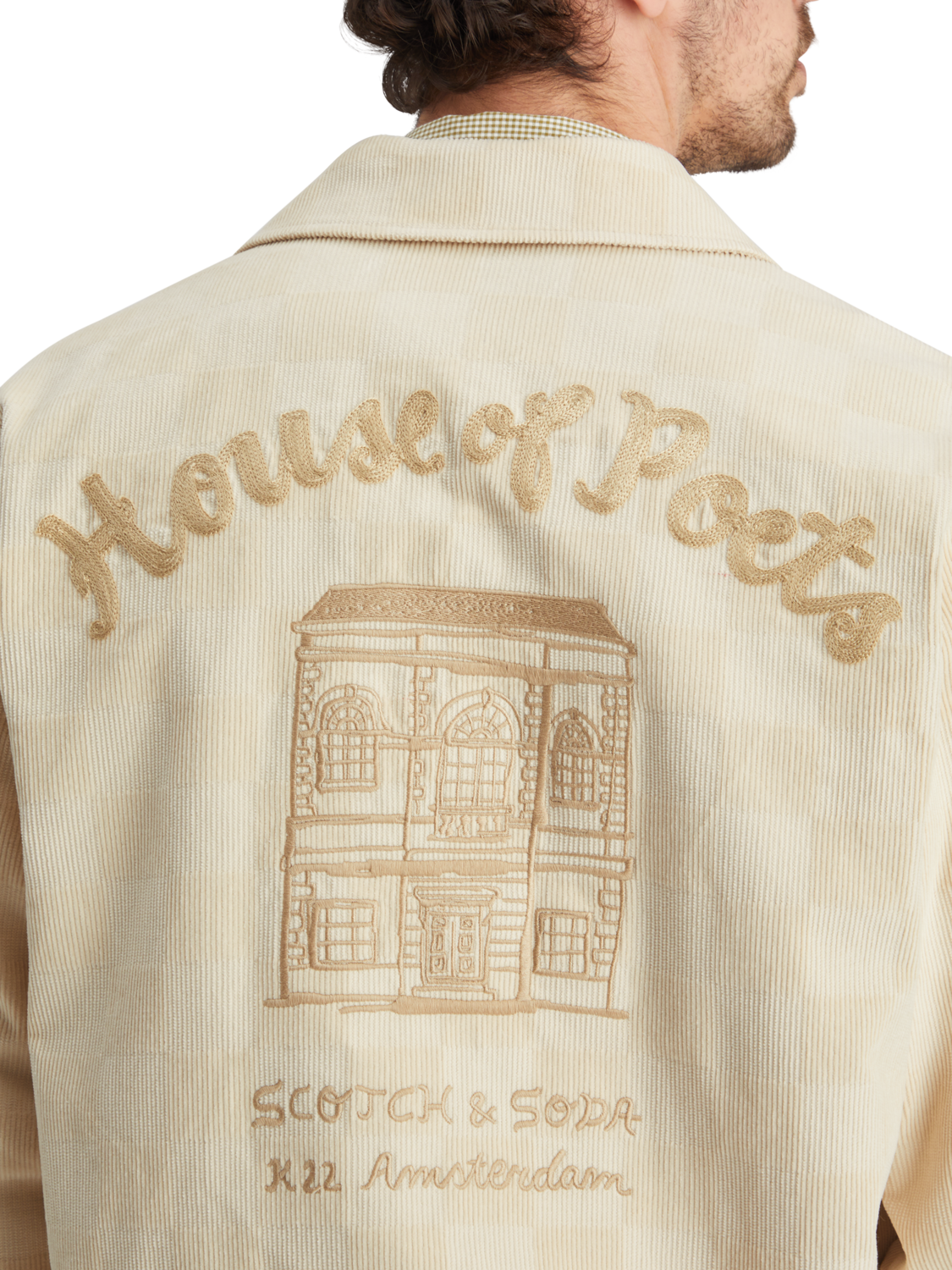 CHECK-PATTERNED CORDUROY COLLEGE JACKET