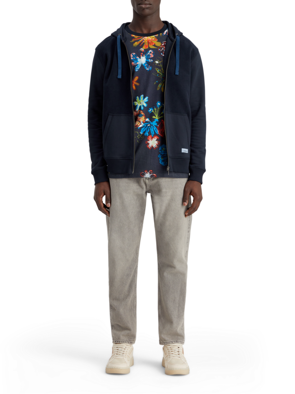 Reverse terry zip through hoodie – Scotch Soda Amsterdam