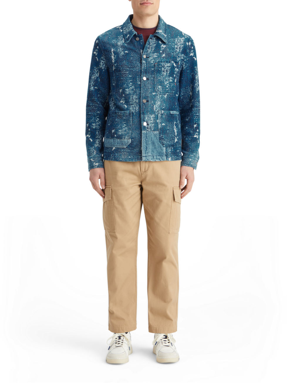 INDIGO JACQUARD DENIM WORKWEAR JACKET WITH WASH EFFECTS