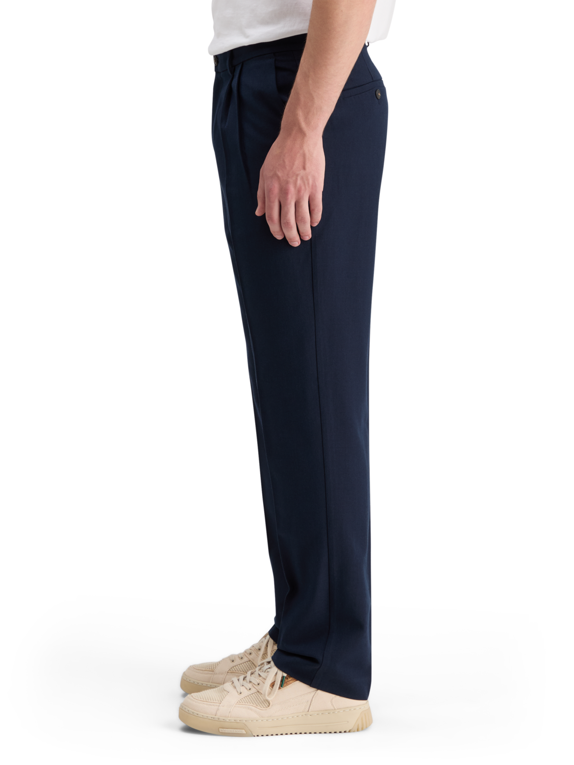 RELAXED STRAIGHT FIT PLEATED WOOL BLEND CHINO