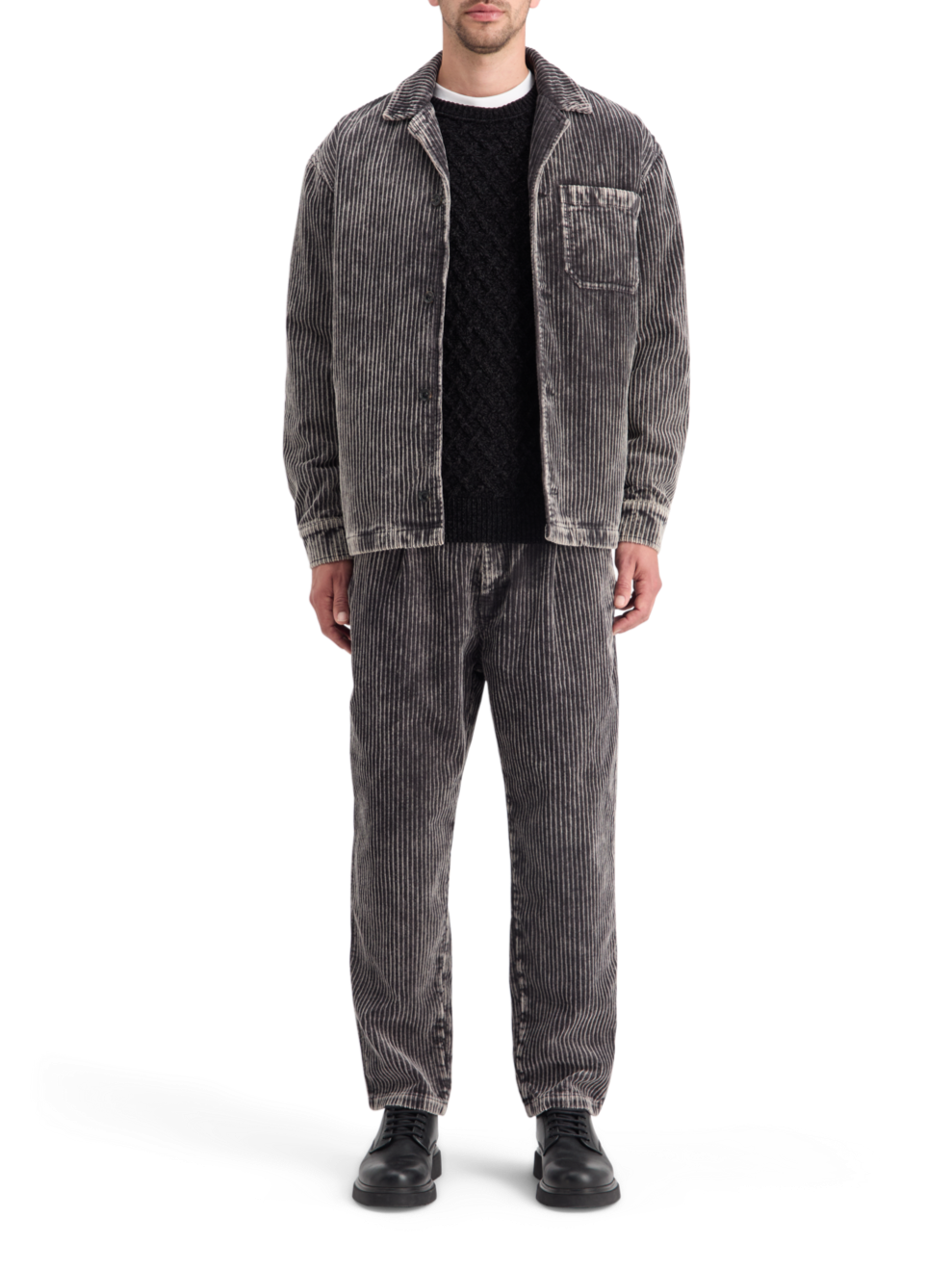 LOOSE TAPERED PLEATED WASHED CORDUROY CHINO