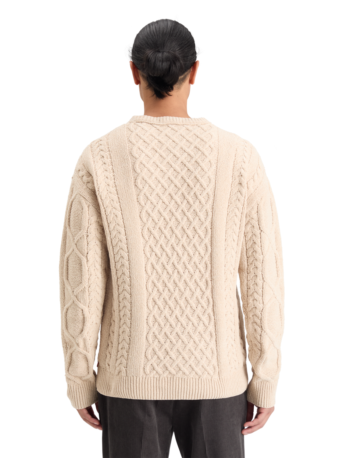 ROUND NECK EXTRA DROPPED SHOULDER CHENILLE CABLE SWEATER