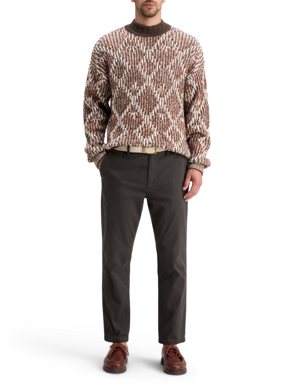 TURTLE NECK JACQUARD EXTRA DROPPED SHOULDER SWEATER