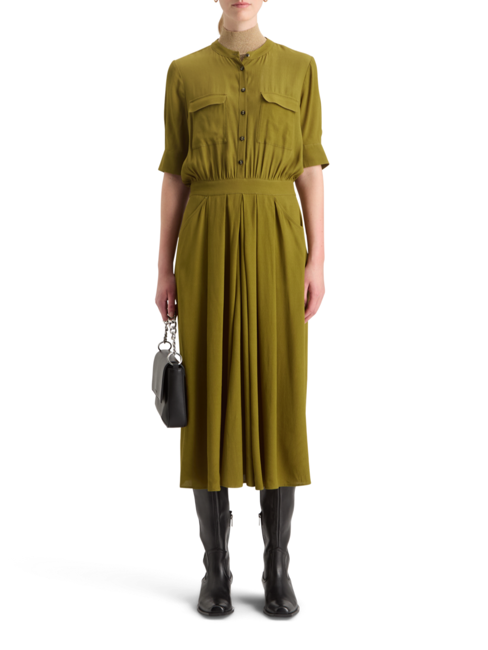 CREPE MIDI DRESS WITH CHEST POCKETS
