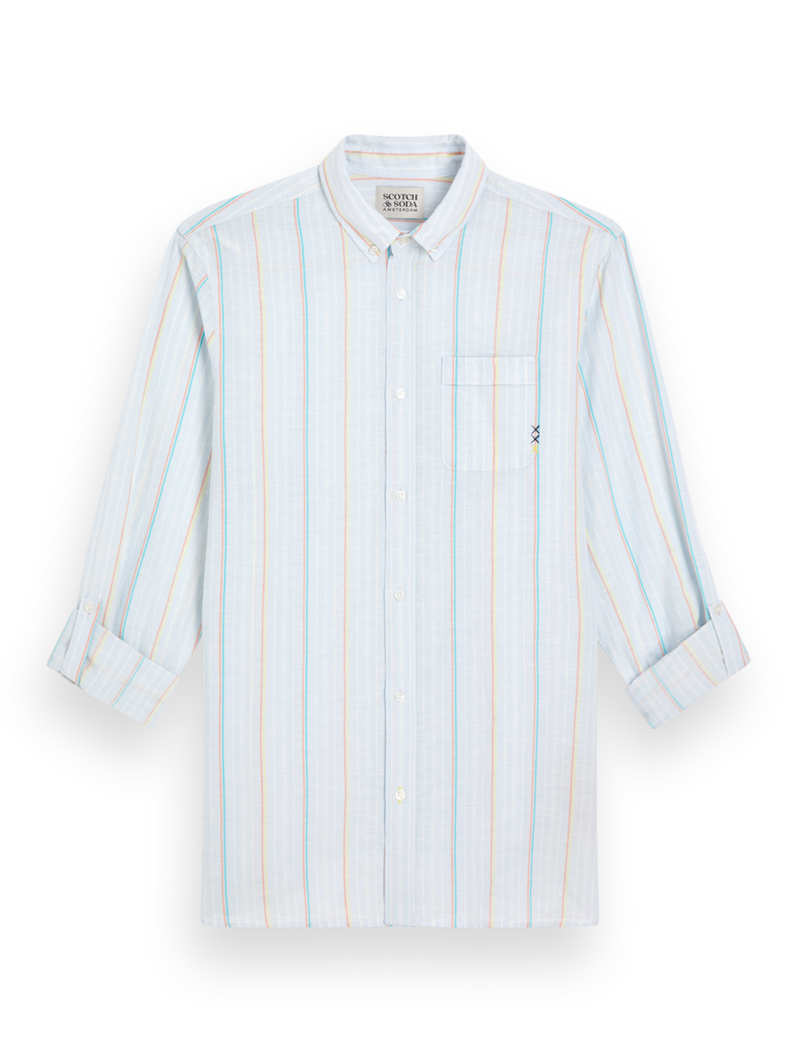 REGULAR FIT YARN-DYED STRIPE COTTON LINEN SHIRT