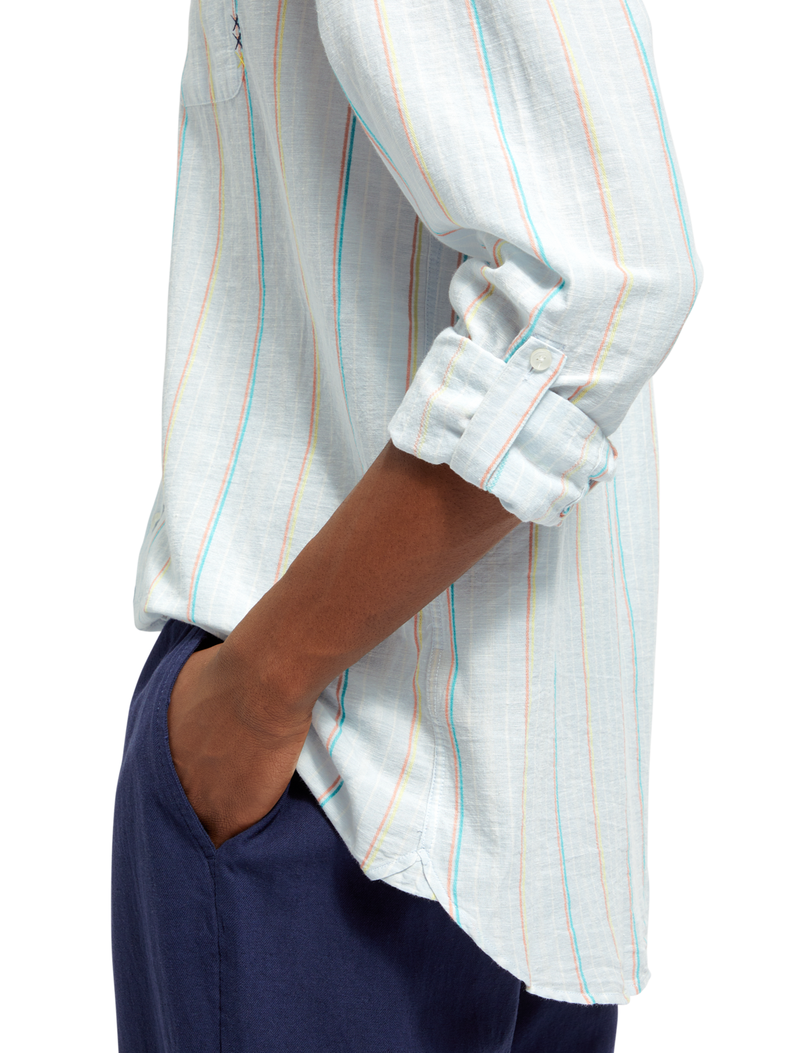 REGULAR FIT YARN-DYED STRIPE COTTON LINEN SHIRT