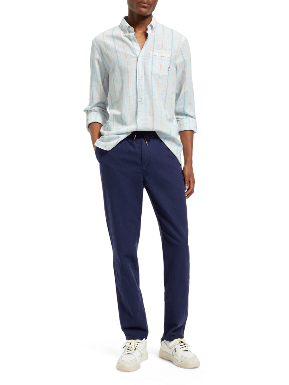 REGULAR FIT YARN-DYED STRIPE COTTON LINEN SHIRT