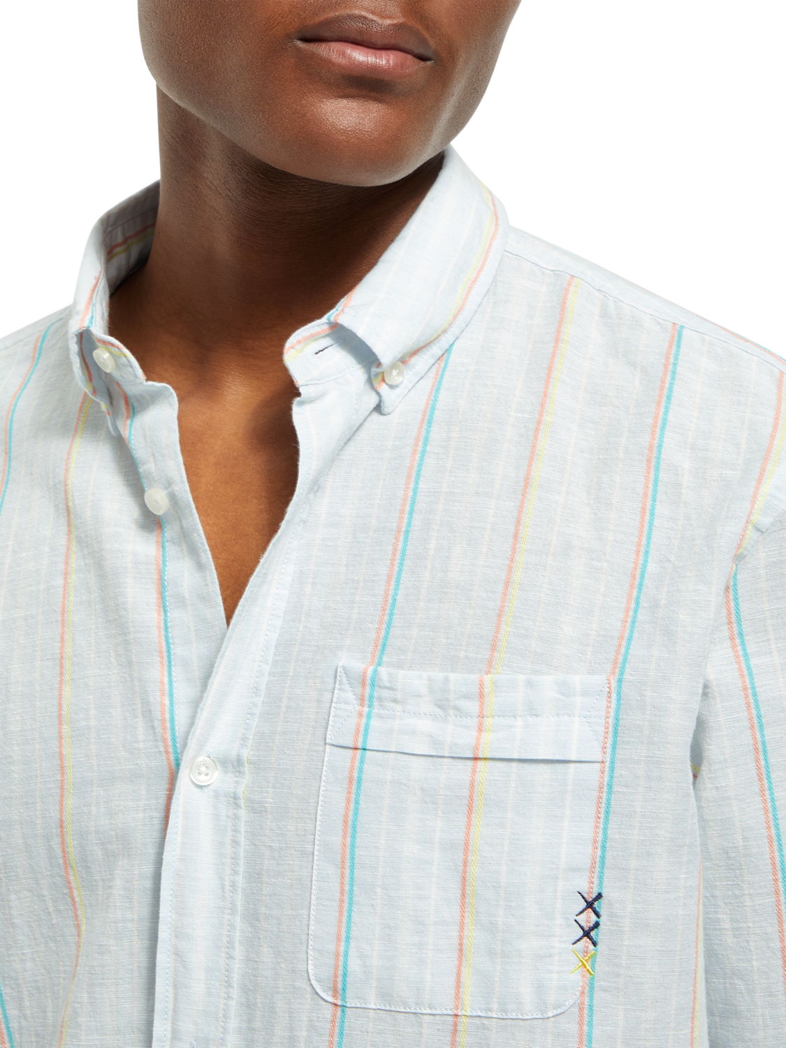 REGULAR FIT YARN-DYED STRIPE COTTON LINEN SHIRT