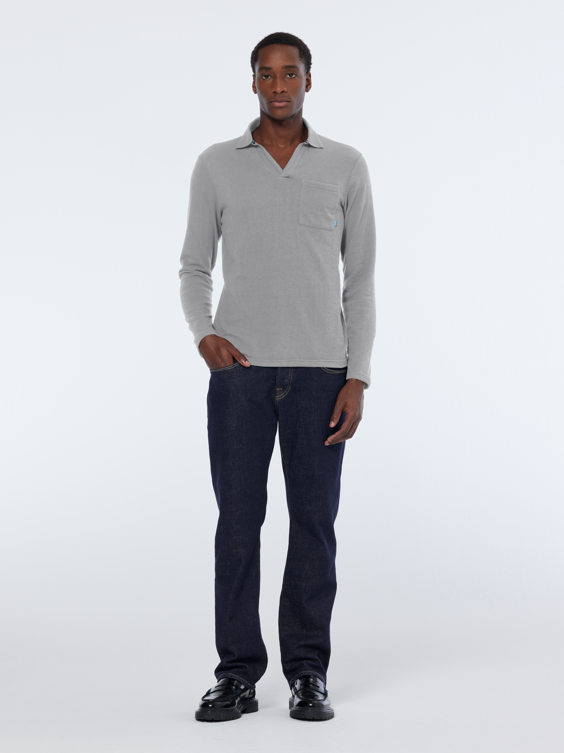 pocket relaxed long sleeve polo