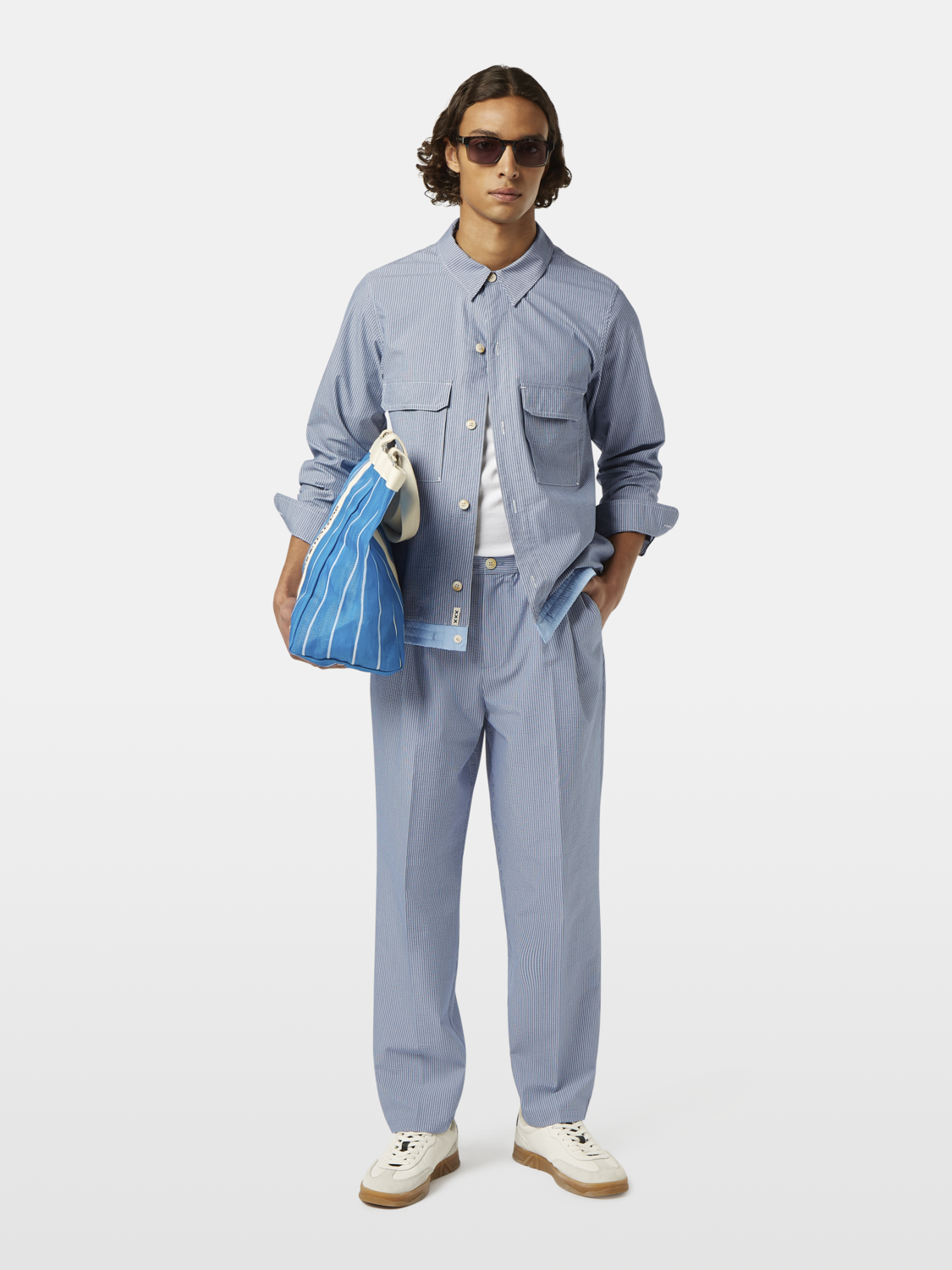 Nylon-trimmed seersucker chino