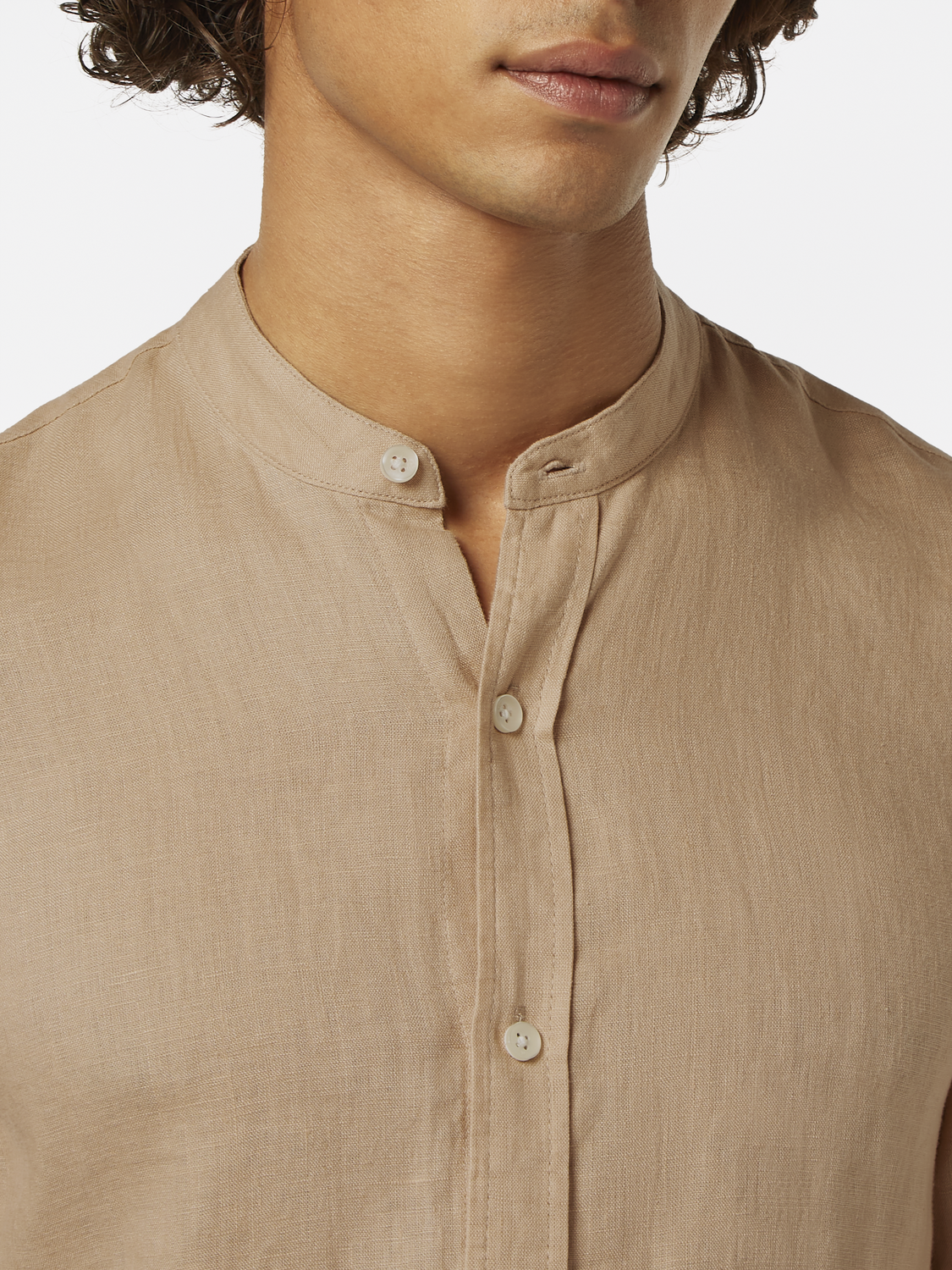Seasonal core - Regular fit stand-up collar linen shirt