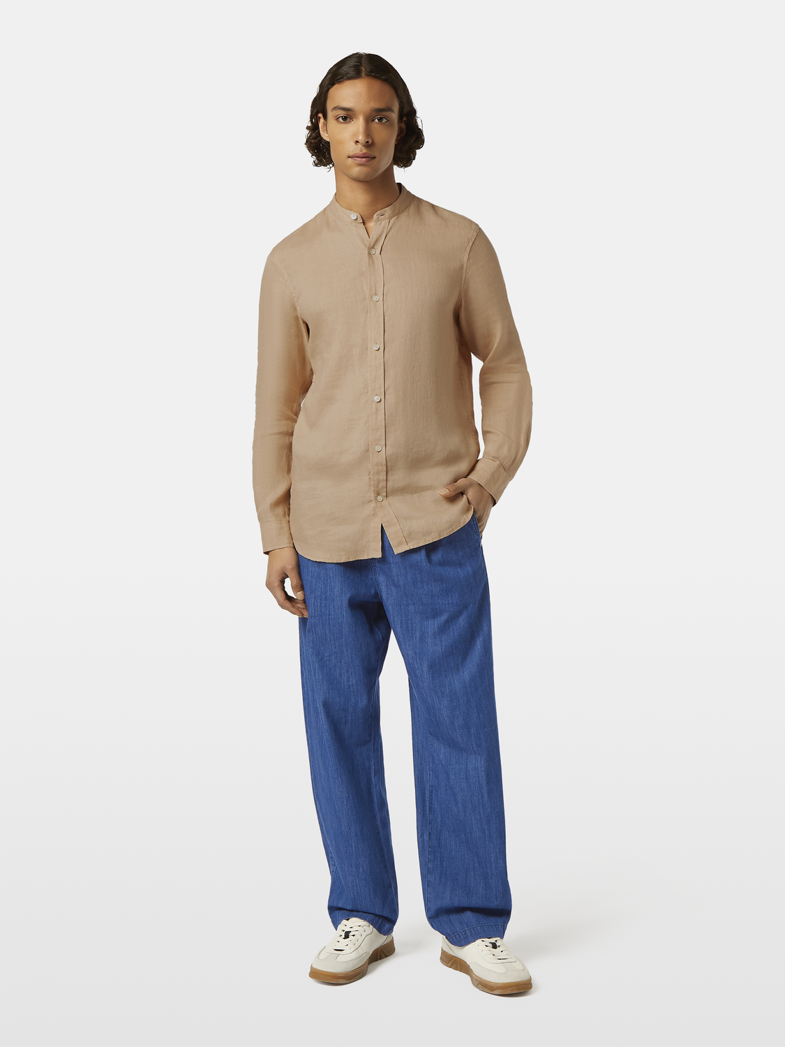 Seasonal core - Regular fit stand-up collar linen shirt