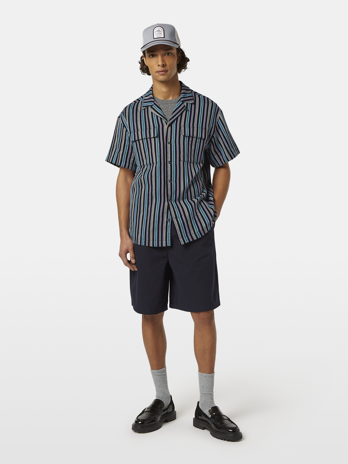 Striped Short Sleeve Jacquard Shirt
