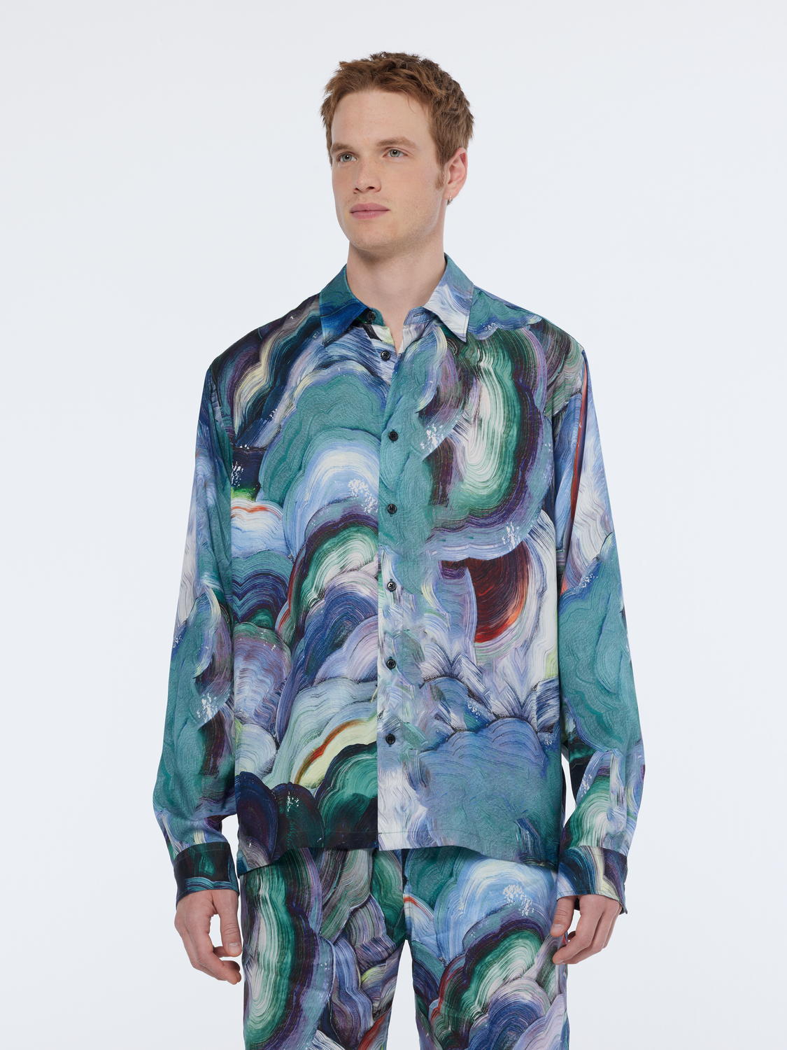 abstract print tencel shirt
