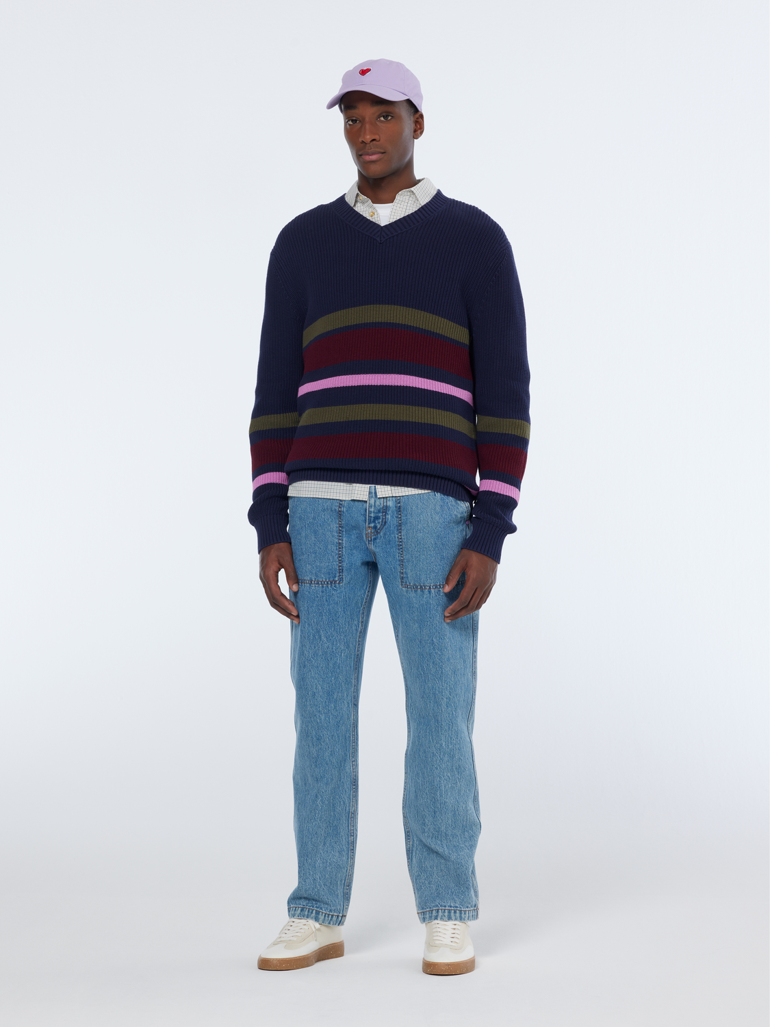 Striped v-neck pullover