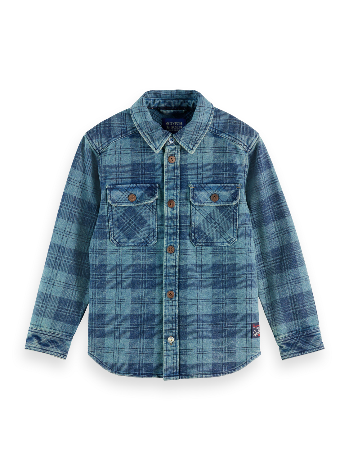 Boys Denim washed checked overshirt