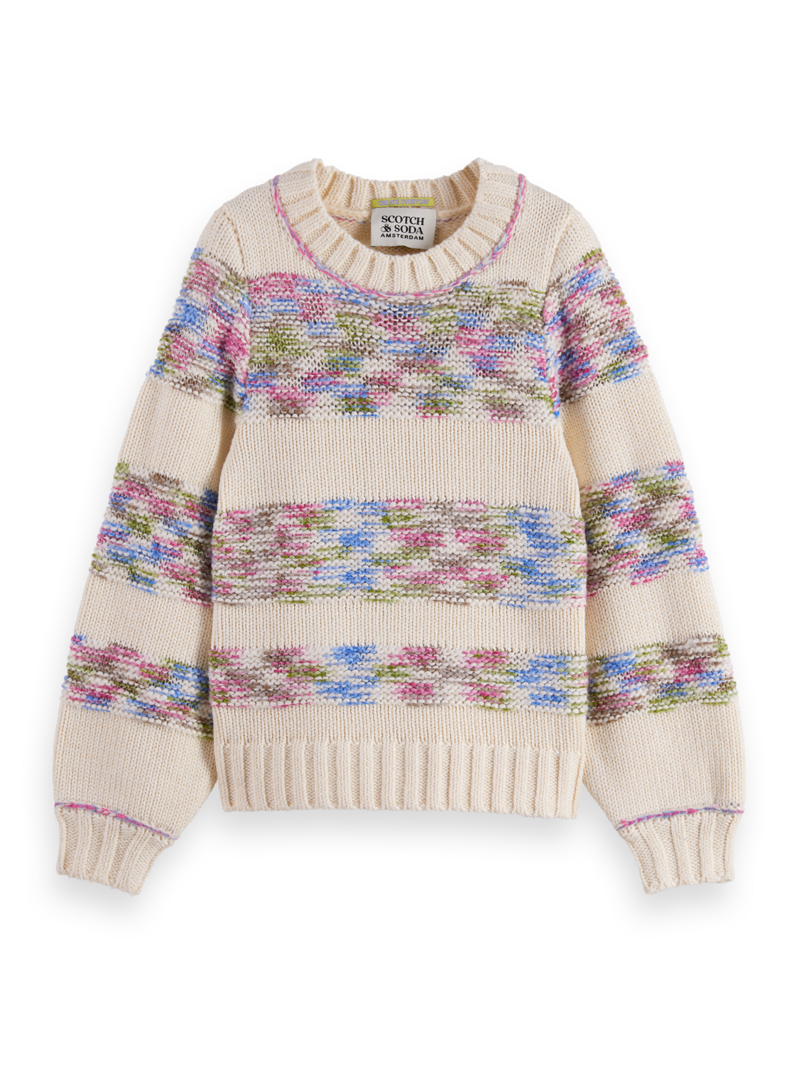 Girls Multi-color rainbow yarn striped pullover