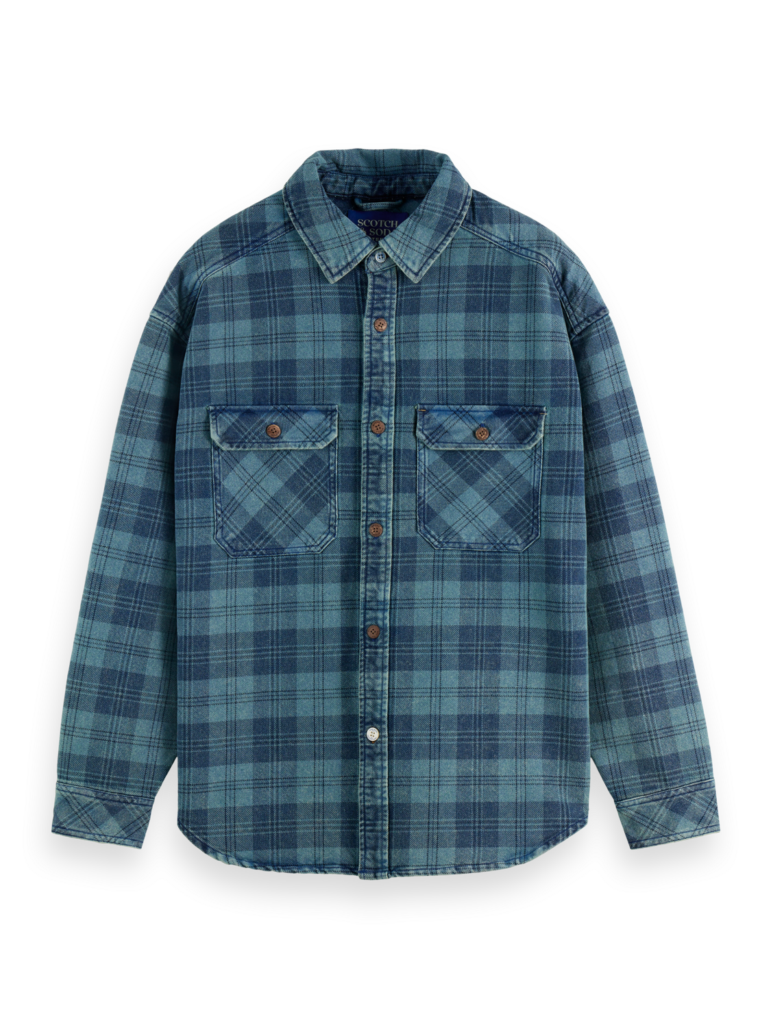 Washed denim checked overshirt