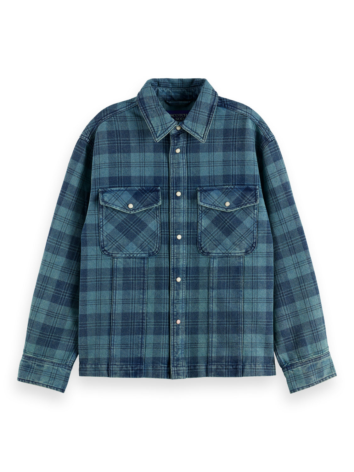 Washed denim checked overshirt