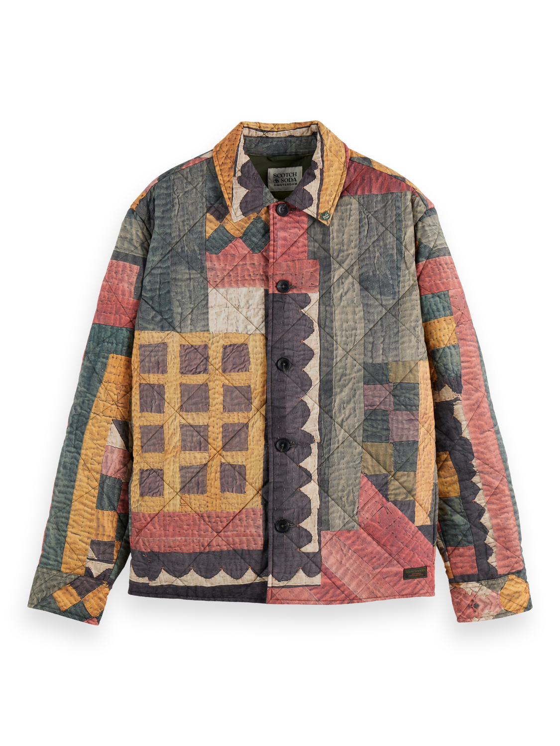 Patchwork mountain print overshirt