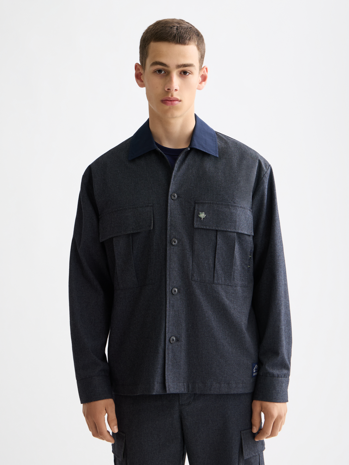 Melange cotton-blend nylon-trimmed army overshirt