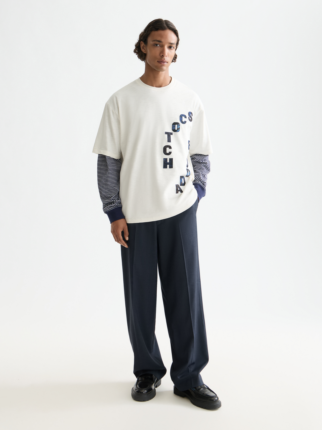 Yarn-dyed cool wool-blend baggy chino