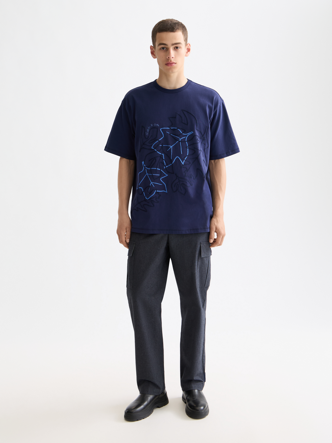 Melange cotton-blend relaxed straight cargo