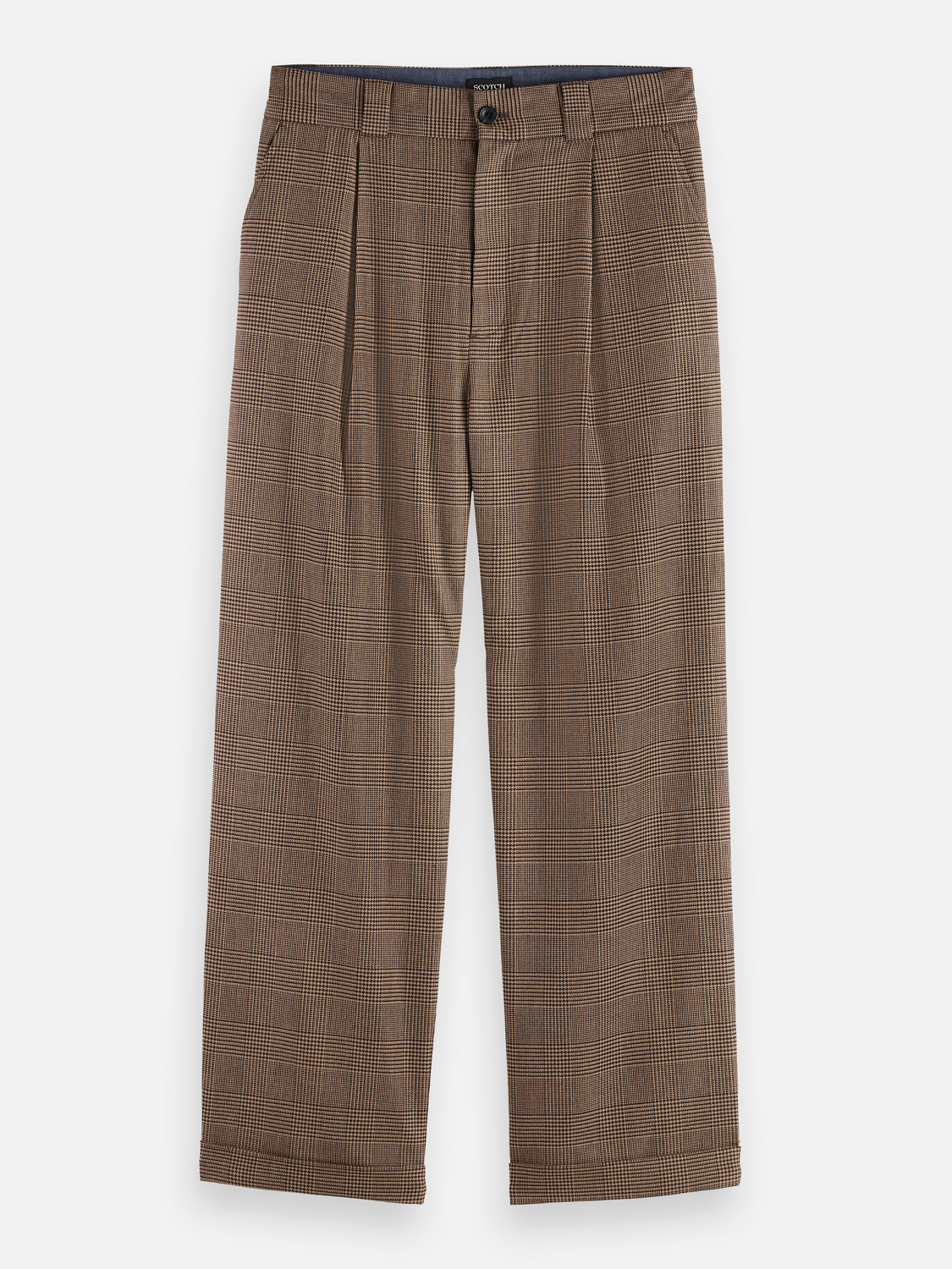 Checkered wool-blend pleated baggy chino