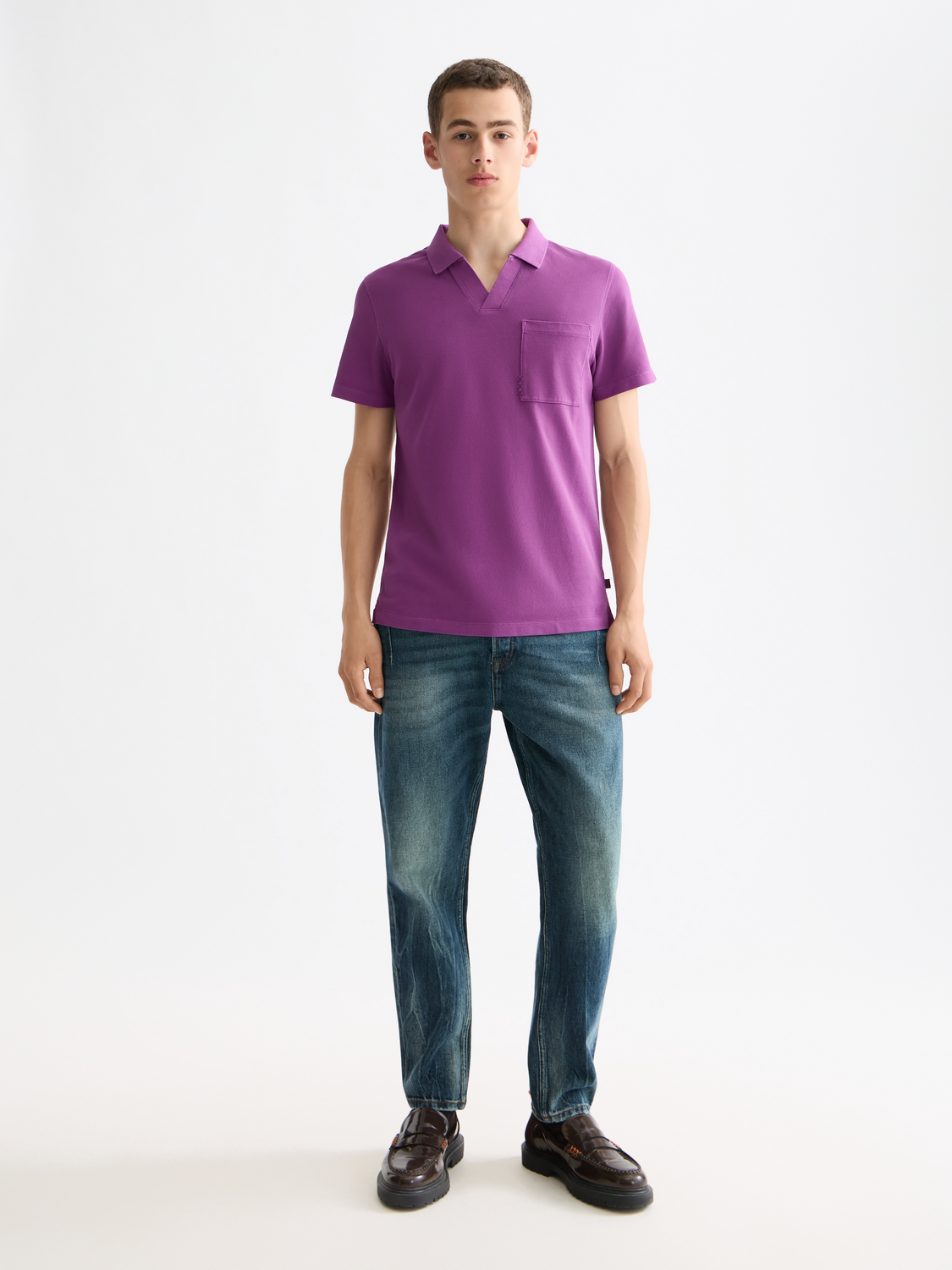 Garment-dyed pique relaxed fit pocket polo