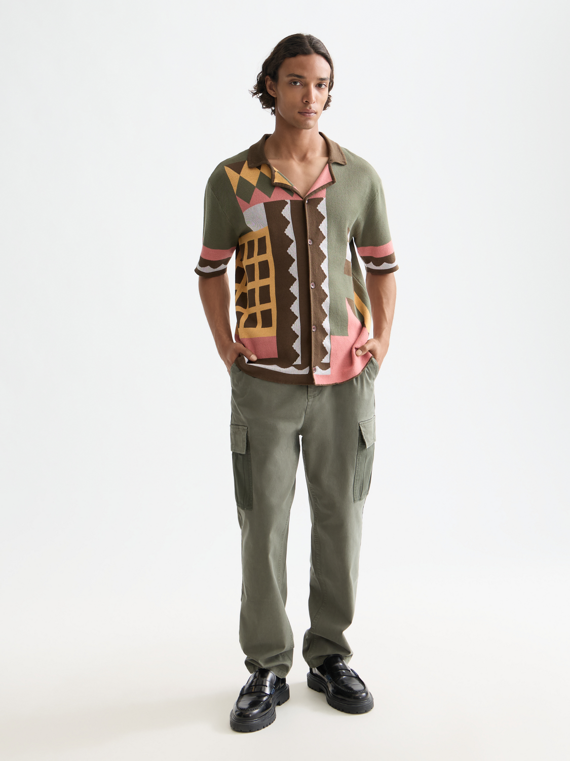 Knitted jacquard short sleeve shirt